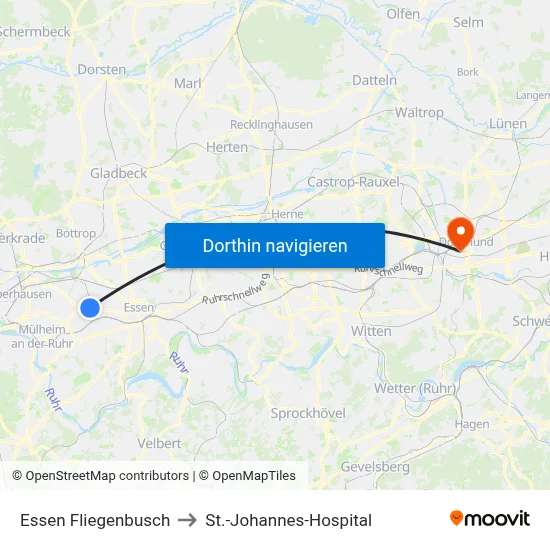 Essen Fliegenbusch to St.-Johannes-Hospital map