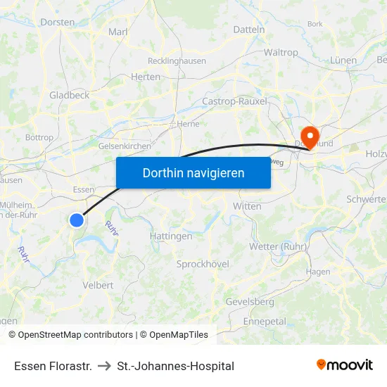 Essen Florastr. to St.-Johannes-Hospital map