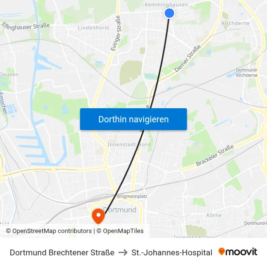 Dortmund Brechtener Straße to St.-Johannes-Hospital map