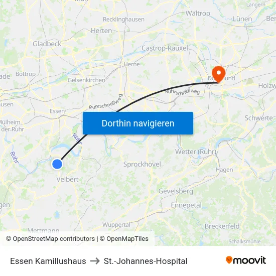 Essen Kamillushaus to St.-Johannes-Hospital map