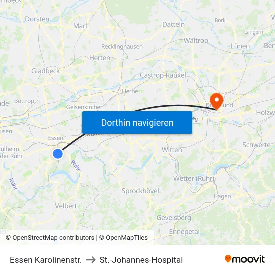 Essen Karolinenstr. to St.-Johannes-Hospital map