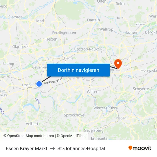 Essen Krayer Markt to St.-Johannes-Hospital map