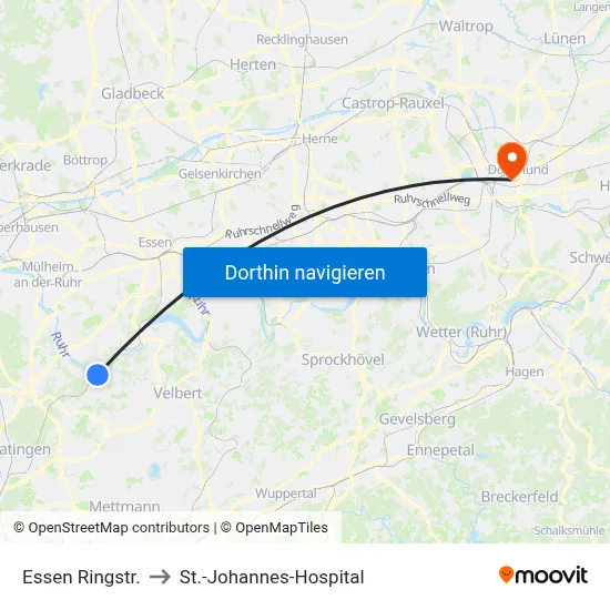 Essen Ringstr. to St.-Johannes-Hospital map