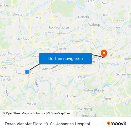 Essen Viehofer Platz to St.-Johannes-Hospital map