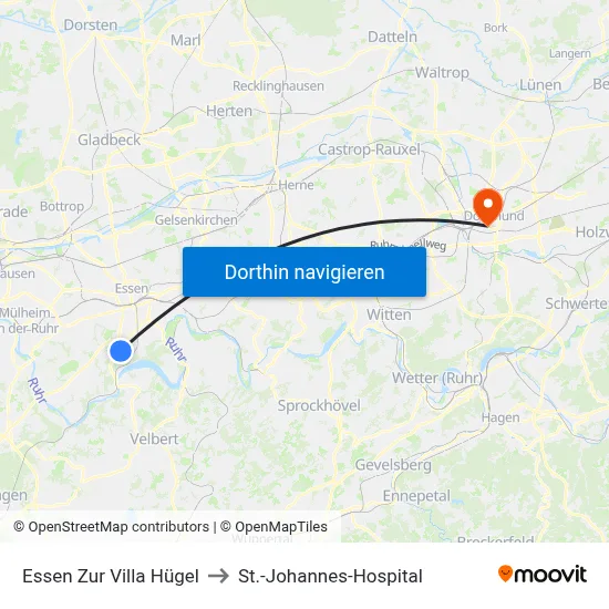 Essen Zur Villa Hügel to St.-Johannes-Hospital map