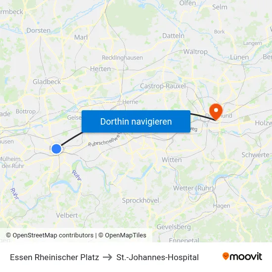 Essen Rheinischer Platz to St.-Johannes-Hospital map
