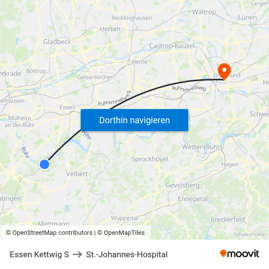 Essen Kettwig S to St.-Johannes-Hospital map