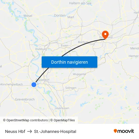 Neuss Hbf to St.-Johannes-Hospital map