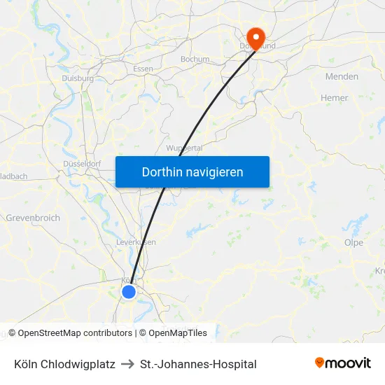 Köln Chlodwigplatz to St.-Johannes-Hospital map