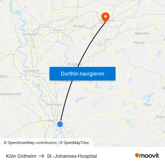 Köln Ostheim to St.-Johannes-Hospital map