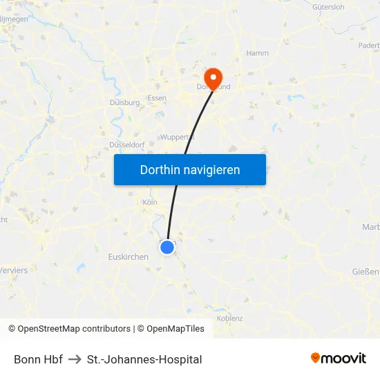 Bonn Hbf to St.-Johannes-Hospital map