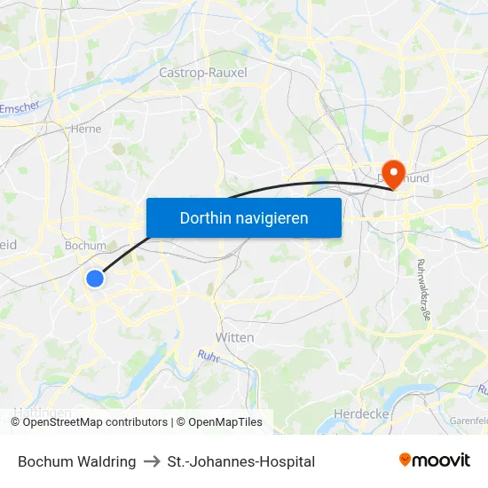 Bochum Waldring to St.-Johannes-Hospital map