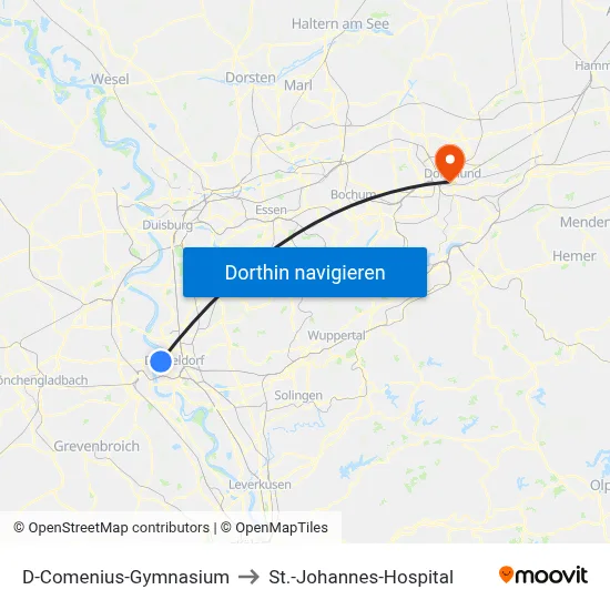 D-Comenius-Gymnasium to St.-Johannes-Hospital map
