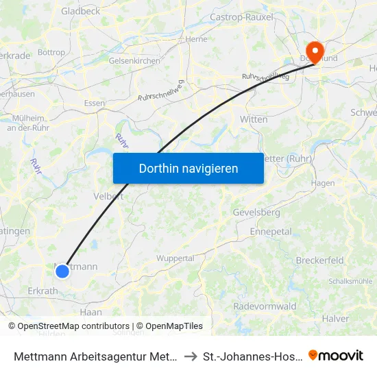 Mettmann Arbeitsagentur Mettmann to St.-Johannes-Hospital map