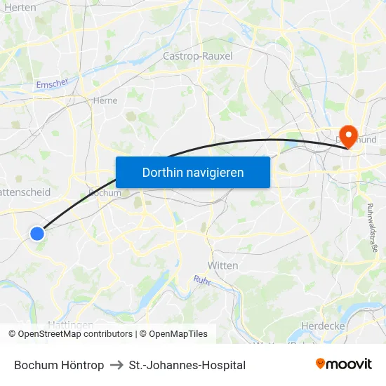 Bochum Höntrop to St.-Johannes-Hospital map
