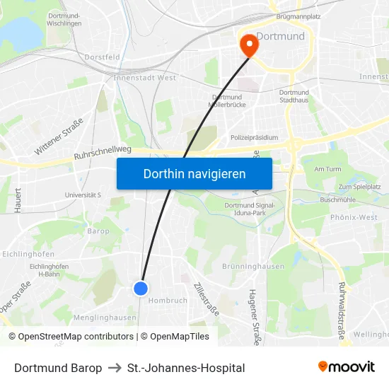 Dortmund Barop to St.-Johannes-Hospital map