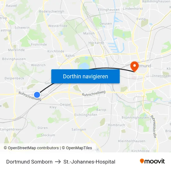 Dortmund Somborn to St.-Johannes-Hospital map