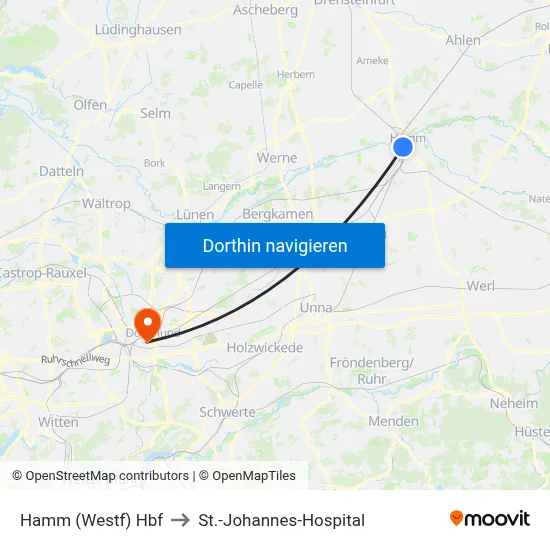 Hamm (Westf) Hbf to St.-Johannes-Hospital map
