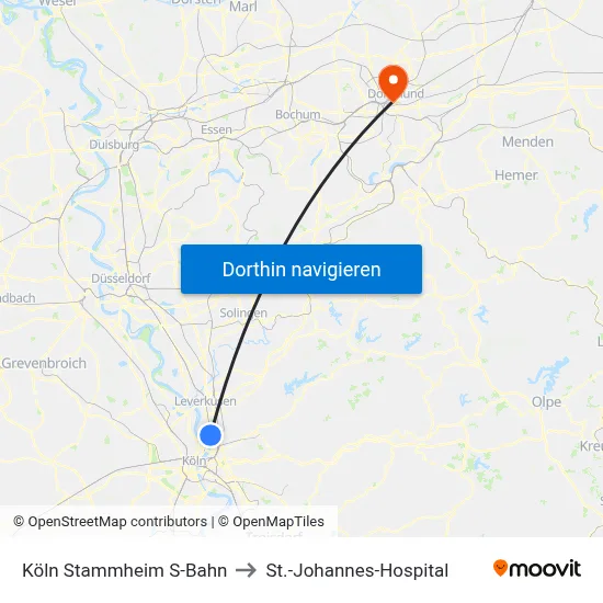 Köln Stammheim S-Bahn to St.-Johannes-Hospital map