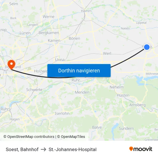 Soest, Bahnhof to St.-Johannes-Hospital map