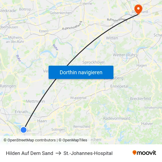 Hilden Auf Dem Sand to St.-Johannes-Hospital map