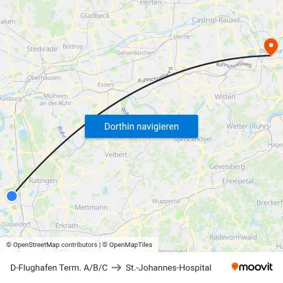 D-Flughafen Term. A/B/C to St.-Johannes-Hospital map