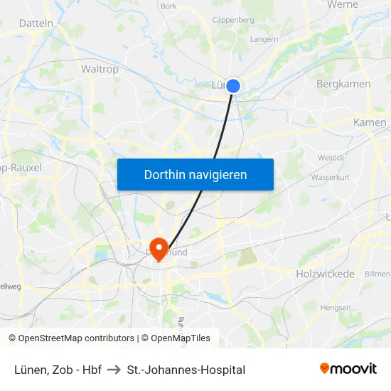 Lünen, Zob - Hbf to St.-Johannes-Hospital map