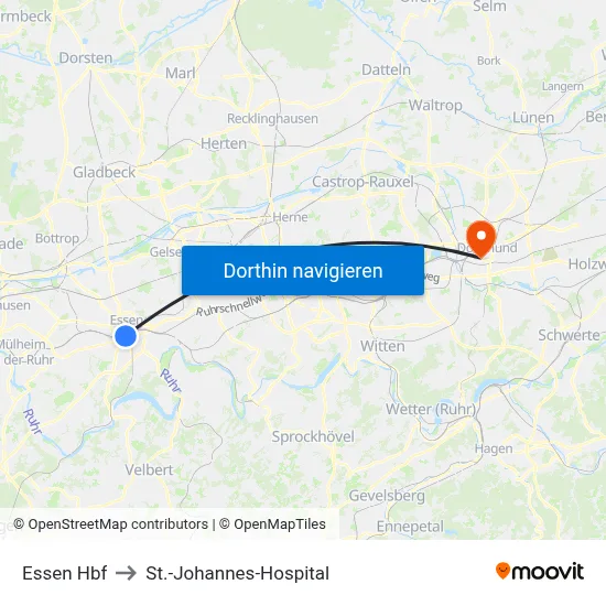Essen Hbf to St.-Johannes-Hospital map