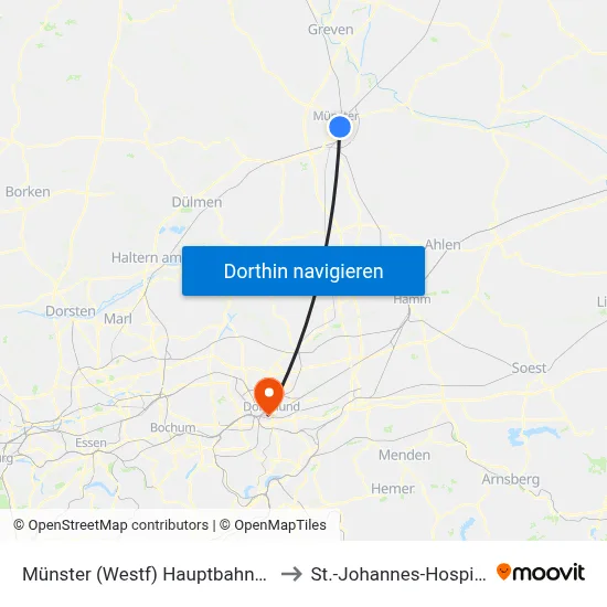 Münster (Westf)  Hauptbahnhof to St.-Johannes-Hospital map