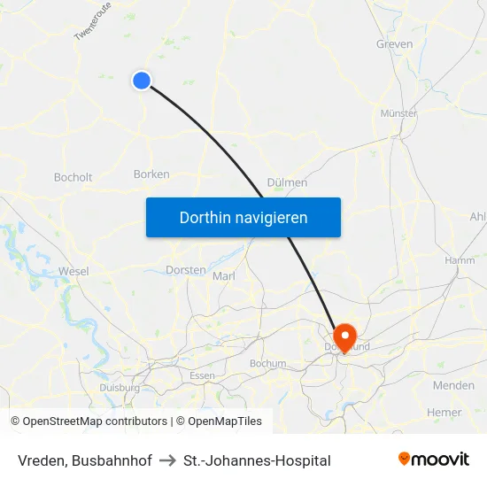 Vreden, Busbahnhof to St.-Johannes-Hospital map