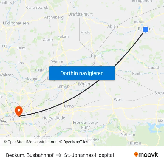 Beckum, Busbahnhof to St.-Johannes-Hospital map