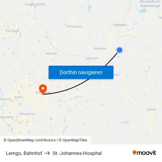 Lemgo, Bahnhof to St.-Johannes-Hospital map