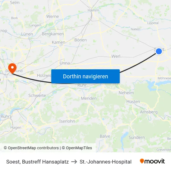 Soest, Bustreff Hansaplatz to St.-Johannes-Hospital map