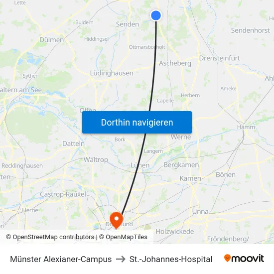 Münster Alexianer-Campus to St.-Johannes-Hospital map
