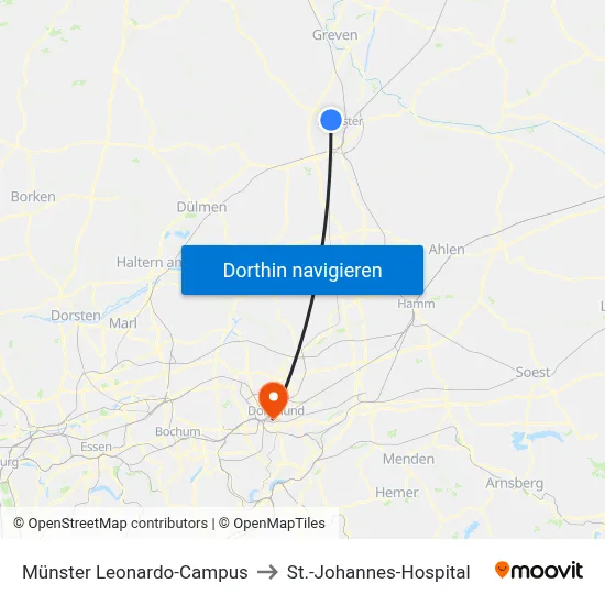 Münster Leonardo-Campus to St.-Johannes-Hospital map