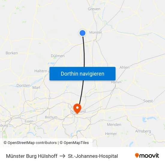 Münster Burg Hülshoff to St.-Johannes-Hospital map