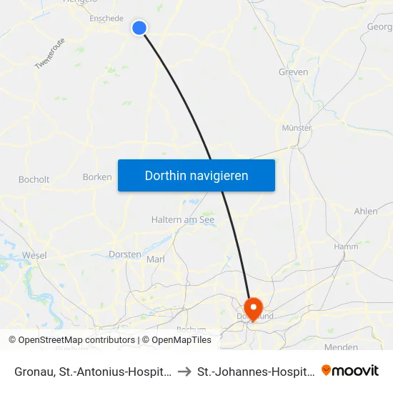 Gronau, St.-Antonius-Hospital to St.-Johannes-Hospital map