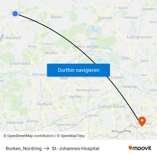 Borken, Nordring to St.-Johannes-Hospital map