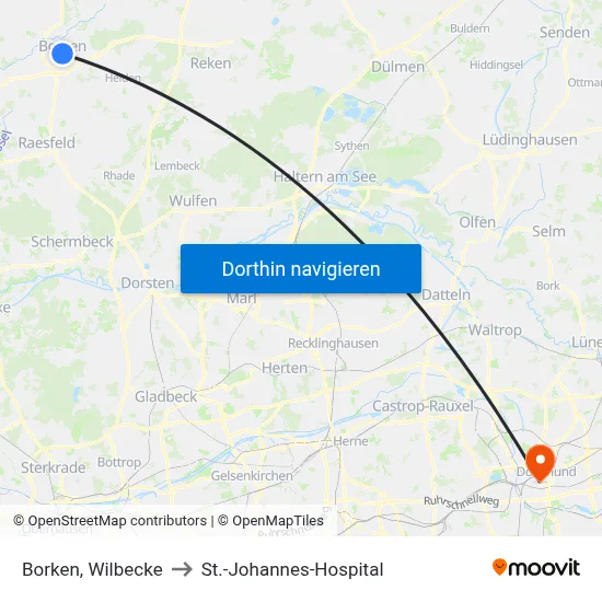 Borken, Wilbecke to St.-Johannes-Hospital map