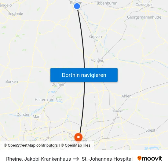 Rheine, Jakobi-Krankenhaus to St.-Johannes-Hospital map