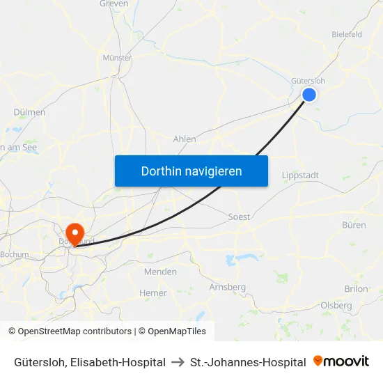 Gütersloh, Elisabeth-Hospital to St.-Johannes-Hospital map