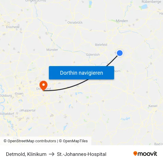 Detmold, Klinikum to St.-Johannes-Hospital map