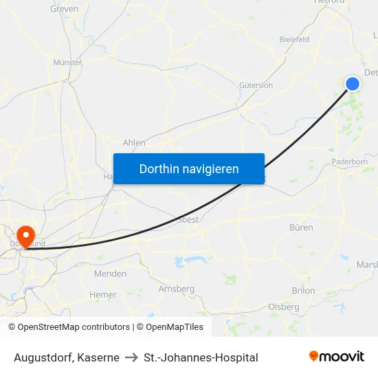 Augustdorf, Kaserne to St.-Johannes-Hospital map