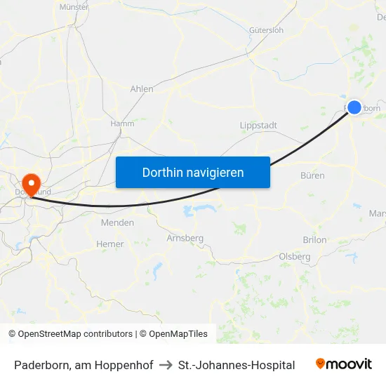 Paderborn, am Hoppenhof to St.-Johannes-Hospital map