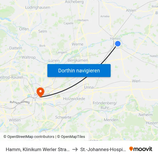 Hamm, Klinikum Werler Straße to St.-Johannes-Hospital map