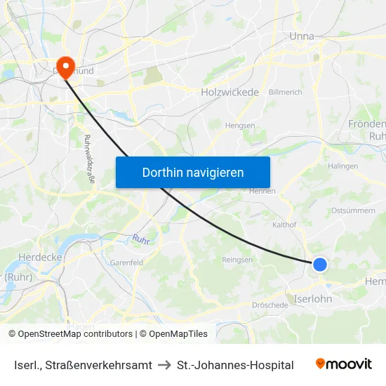 Iserl., Straßenverkehrsamt to St.-Johannes-Hospital map
