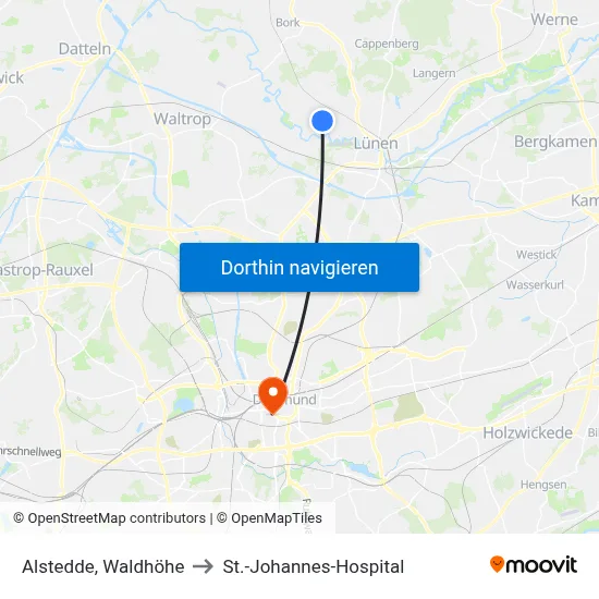 Alstedde, Waldhöhe to St.-Johannes-Hospital map