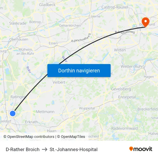 D-Rather Broich to St.-Johannes-Hospital map