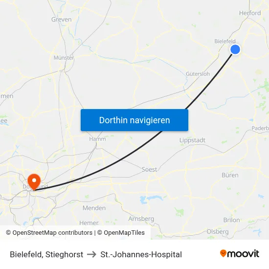 Bielefeld, Stieghorst to St.-Johannes-Hospital map
