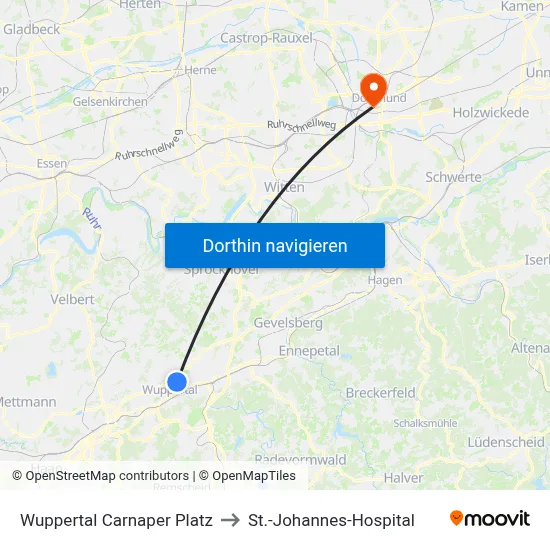 Wuppertal Carnaper Platz to St.-Johannes-Hospital map